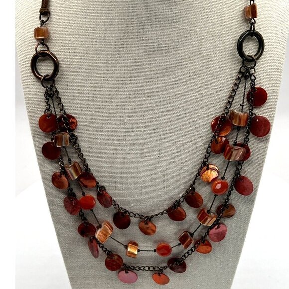 Vintage Style Multi-Layered Orange Shell & Bead Necklace - Picture 1 of 7